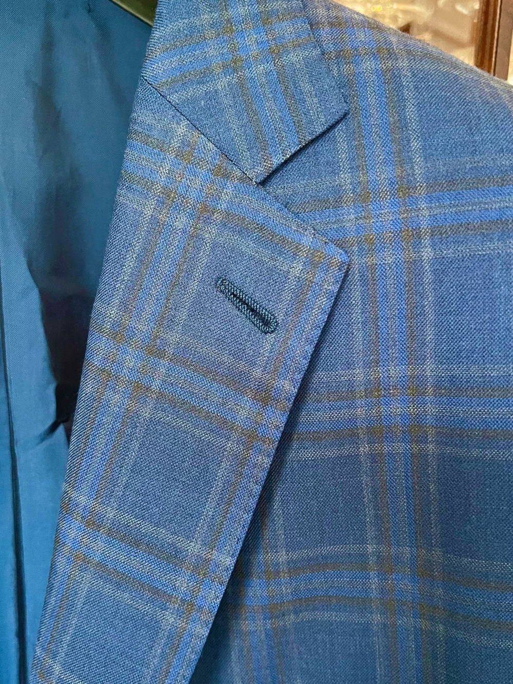 Ermenegildo Zegna Blue Plaid Sport Coat with Subtle Tan Windowpane